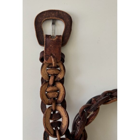 Vintage Handmade Leather women\'s braided belt brown hand crafted size 28-30 XS main image 7